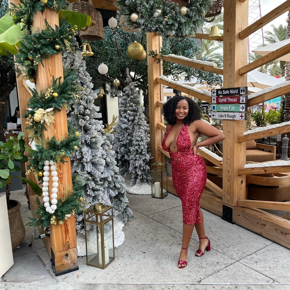 Red Sequined Cut-Out Open-Back Midaxi Dress